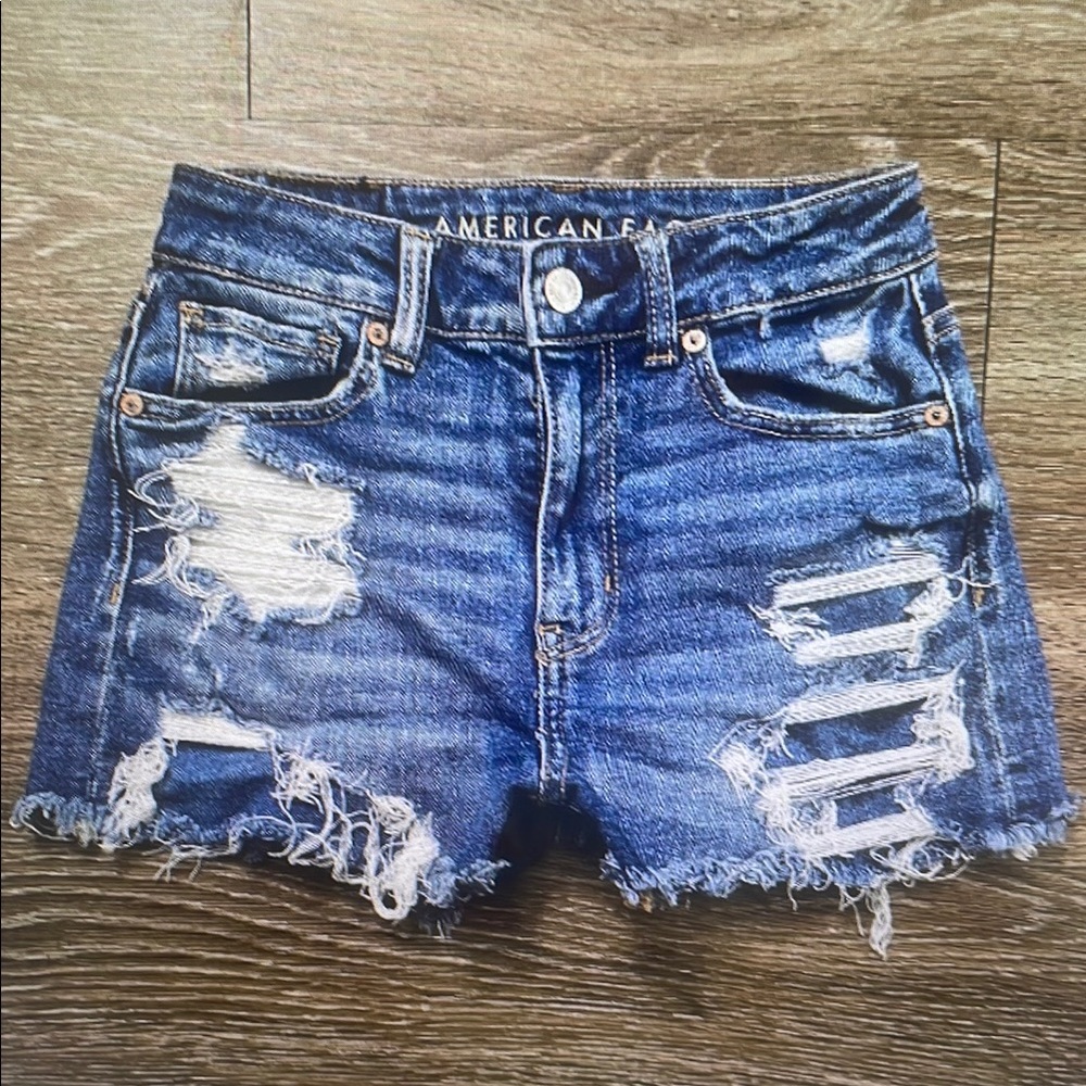 American Eagle Outfitters Blue Distressed Denim Shorts